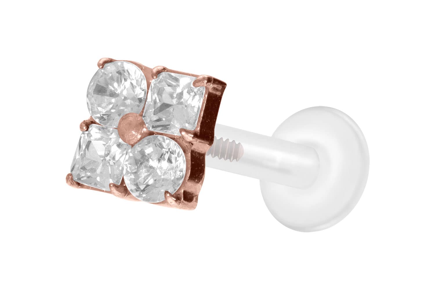 PTFE Labret Piercing mit Innengewinde + Titan-Aufsatz KRISTALLBLUME